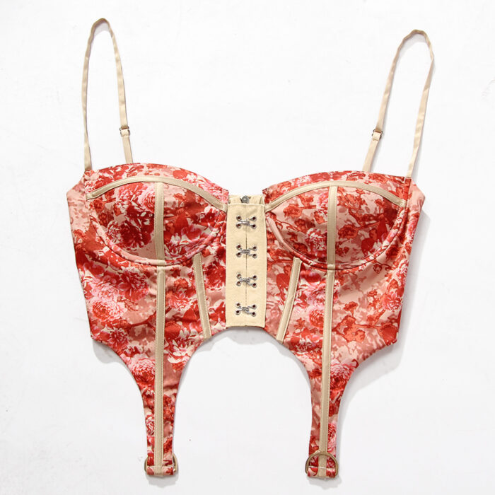 Printed Corset Top | Silk Suspender Style Bustier Top - Image 2