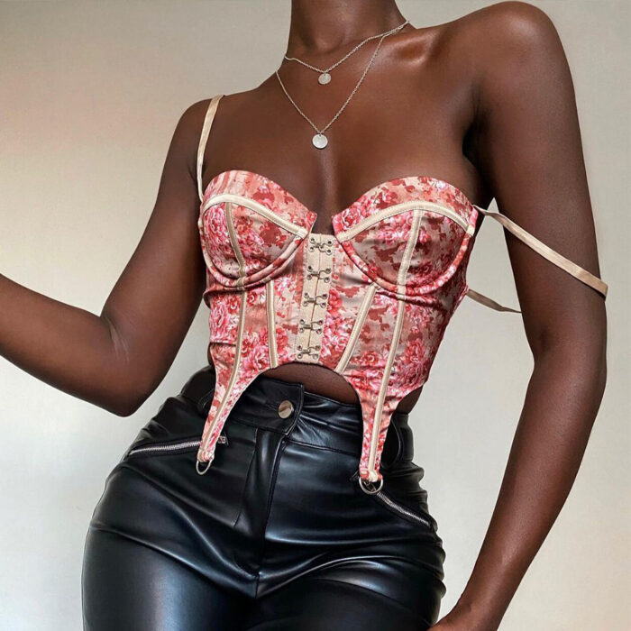 Printed Corset Top | Silk Suspender Style Bustier Top - Image 5
