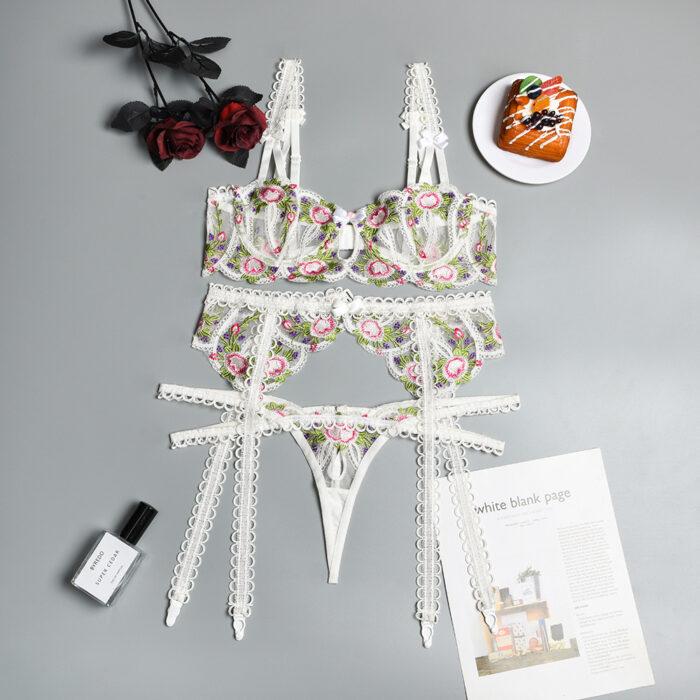 Embroidered Bra & Panty Set & Garter Belt | Angelic Whispers - Image 2