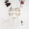 Embroidered Bra & Panty Set & Garter Belt | Angelic Whispers - Image 24