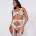 Embroidered Bra & Panty Set & Garter Belt | Angelic Whispers