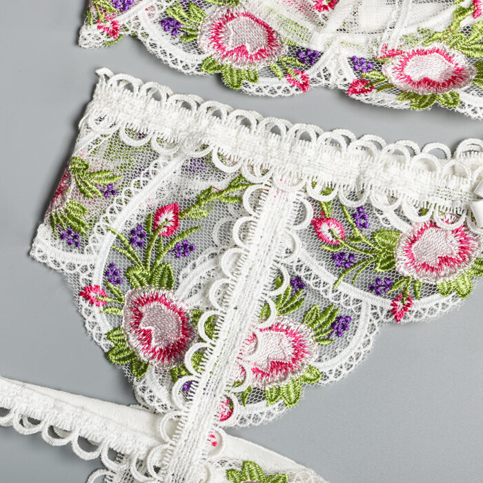 Embroidered Bra & Panty Set & Garter Belt | Angelic Whispers - Image 19