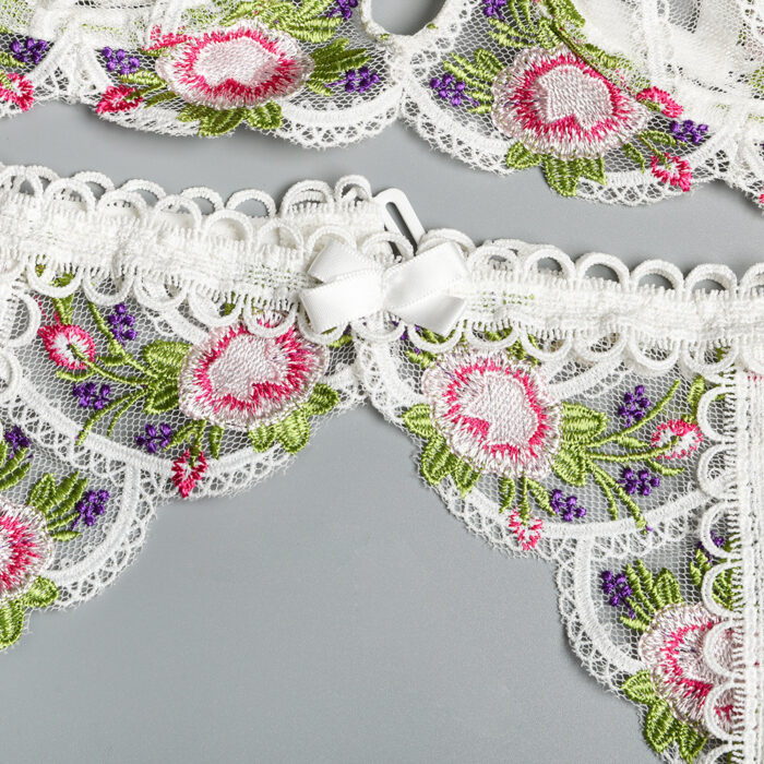 Embroidered Bra & Panty Set & Garter Belt | Angelic Whispers - Image 20