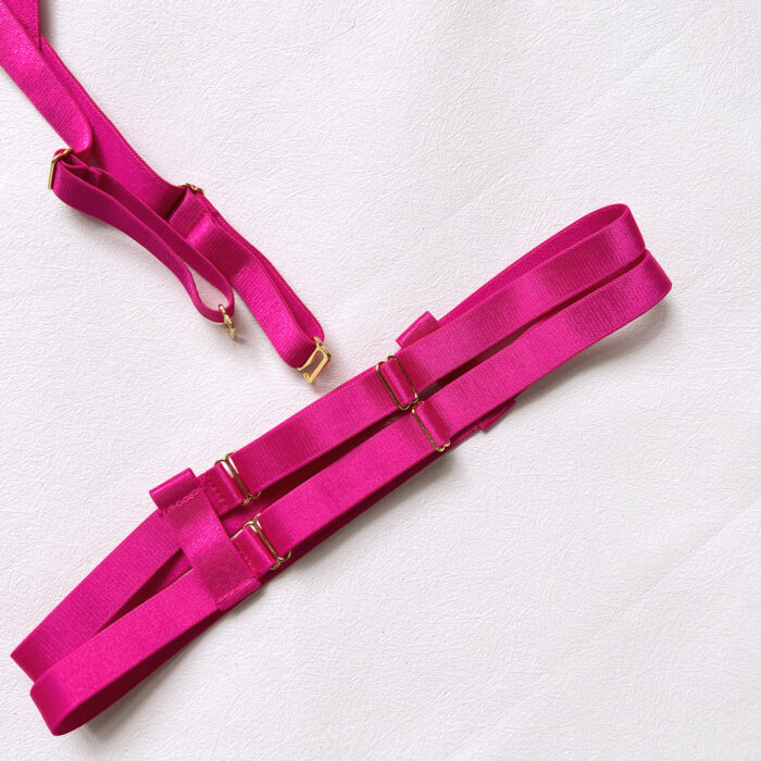 Label Lust Elevate your allure with the Pink Bondage Bra and Panty Set - Wild Harness Style Lingerie, featuring a suspender and leg loops. This designer lingerie ensemble seamlessly blends style with a touch of bondage, creating a captivating addition to your intimate wardrobe.